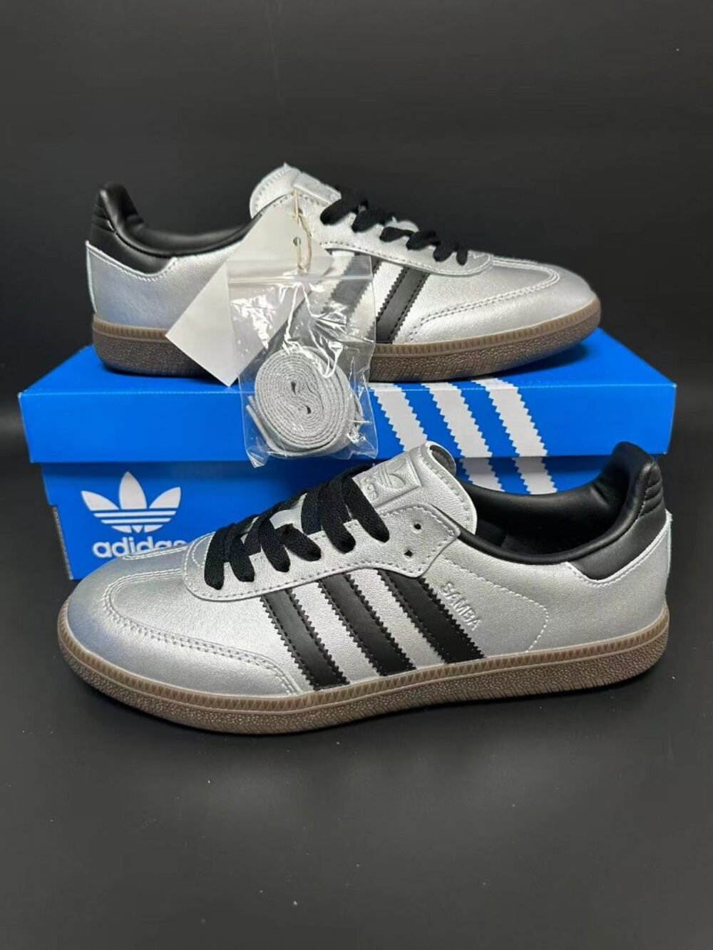 Adidas Samba Metallic Silver Black Stripe Sneakers